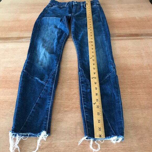 7 For All Mankind High Waist Ankle Skinny Jeans Women 25 Blue Mid Rise Raw Hem - Picture 6 of 14